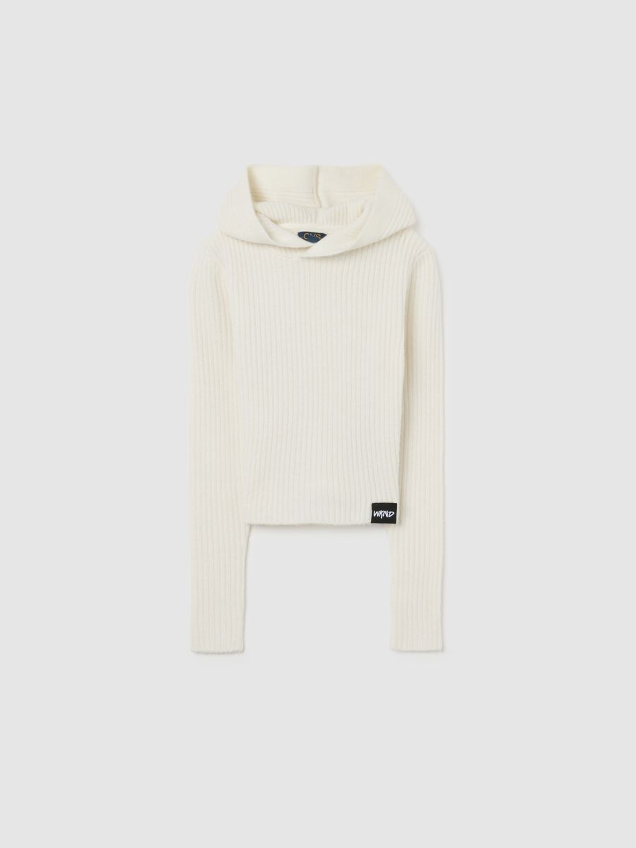 Girls' white wool blend fitted hoodie_0
