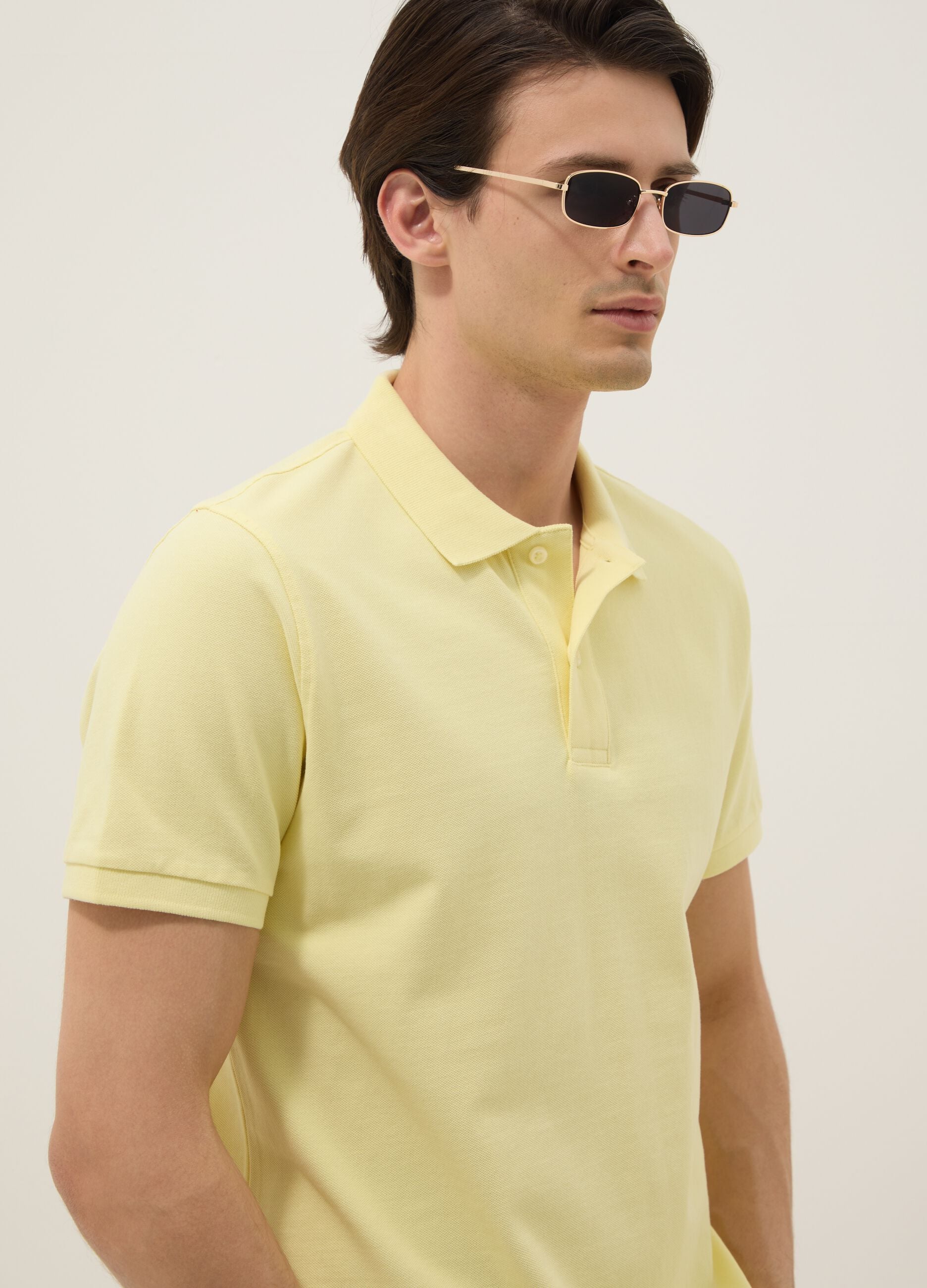 Yellow short-sleeve organic cotton polo shirt, regular fit