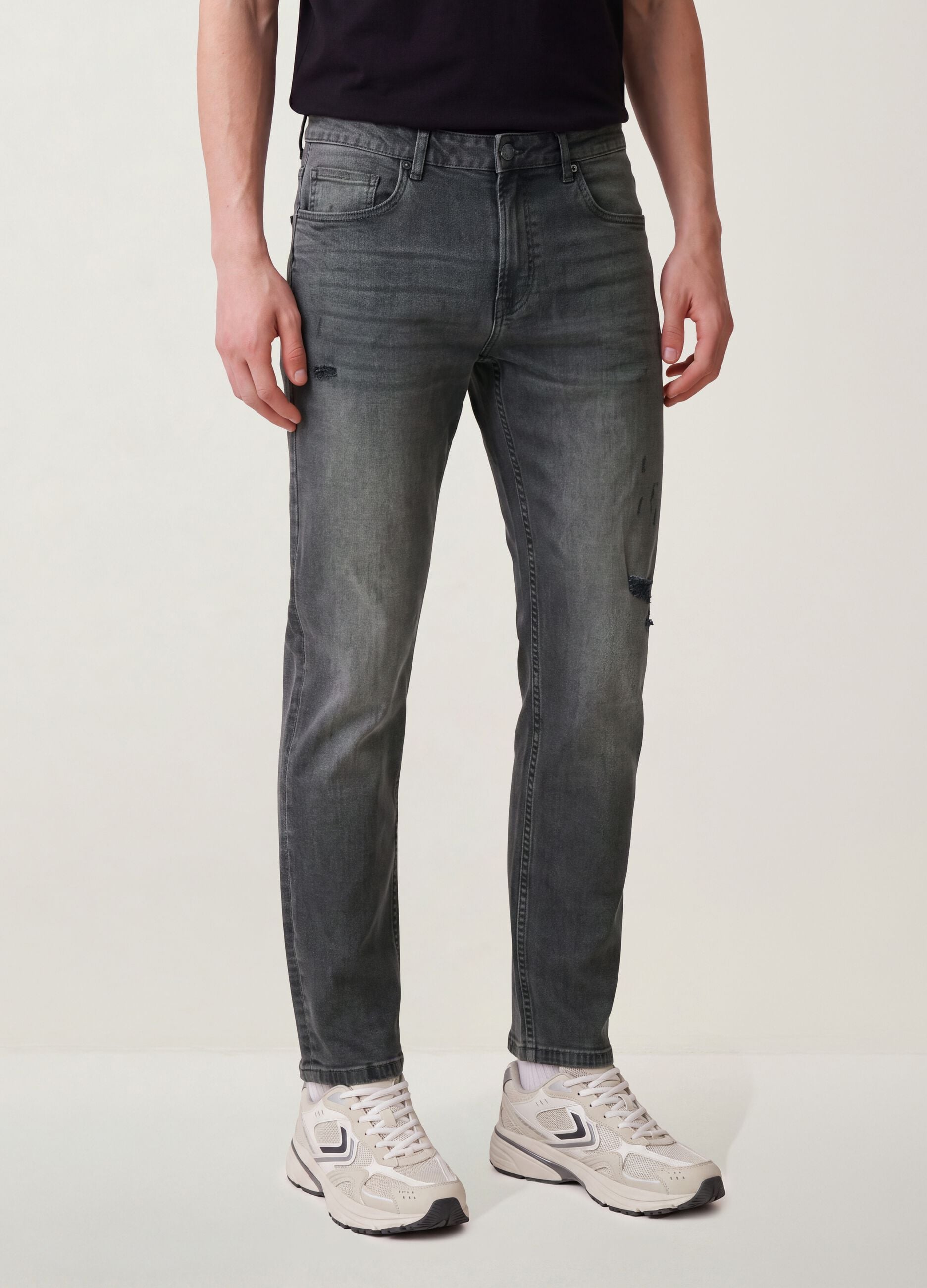 Regular-fit grey denim jeans in stretch cotton
