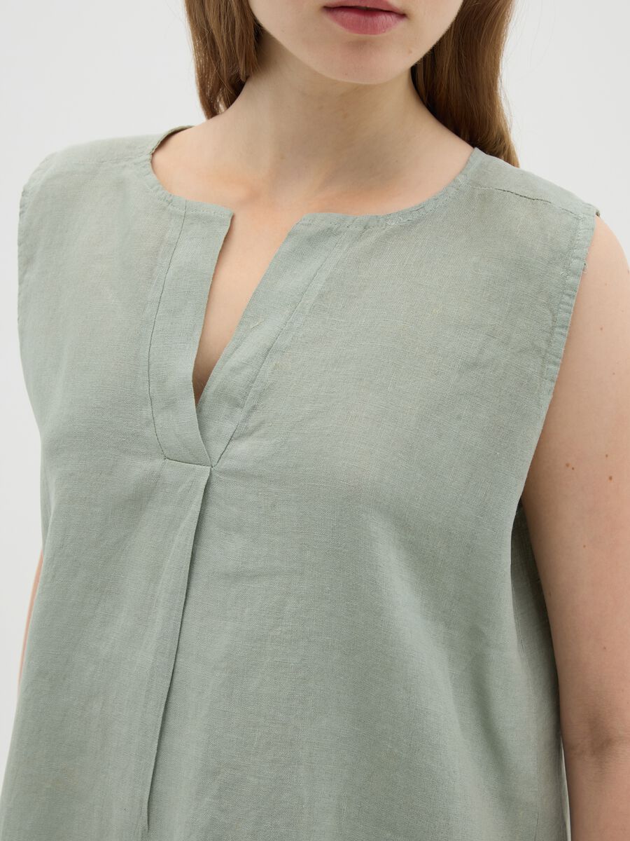 Women's Dress in Pure Green Linen Regular Fit_2