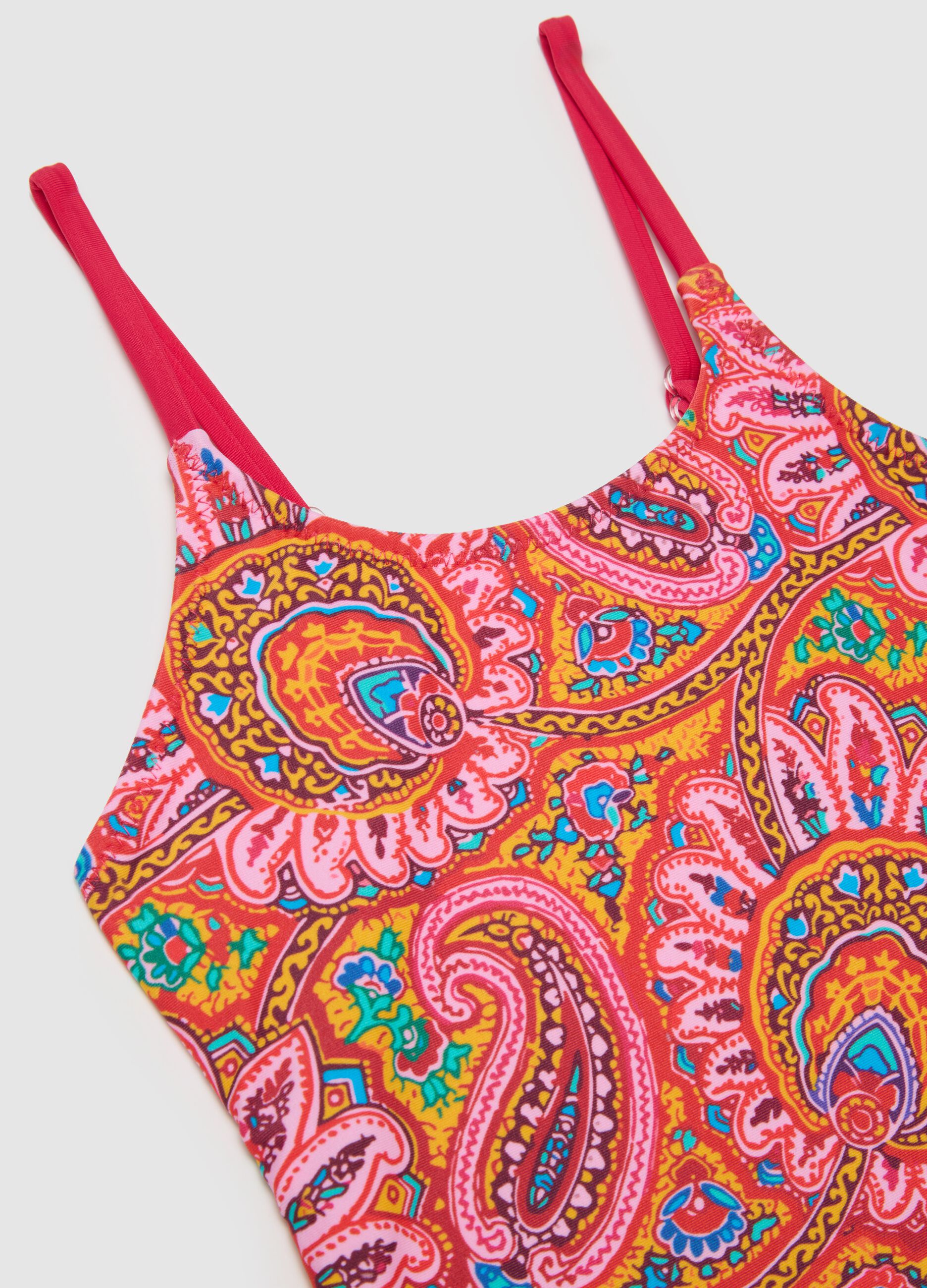 Costume intero da bambina in tessuto elasticizzato multicolor e spalline regolabili