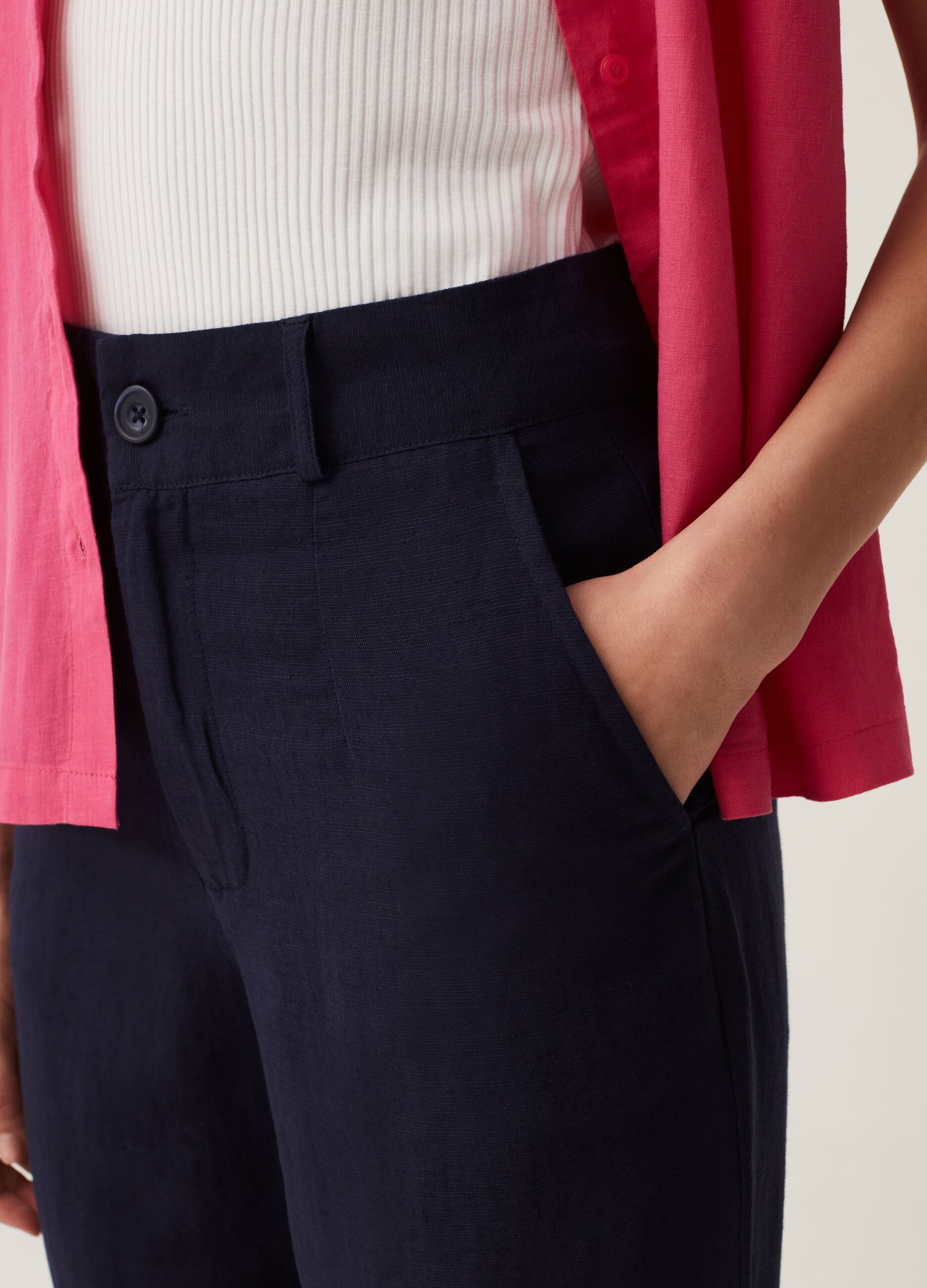 High-rise linen and viscose trousers
