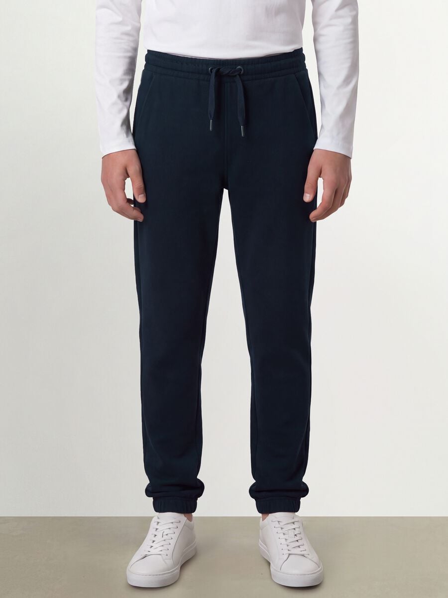 Navy organic cotton joggers with drawstring for boys_1
