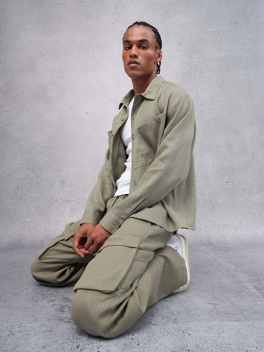 100% Linen Cargo Pants Military Green_2