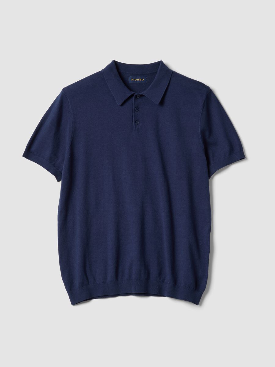 Polo in misto cotone, lino e seta blu regular fit_4