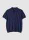 Regular fit blue polo made of cotton, linen, and silk blend_4