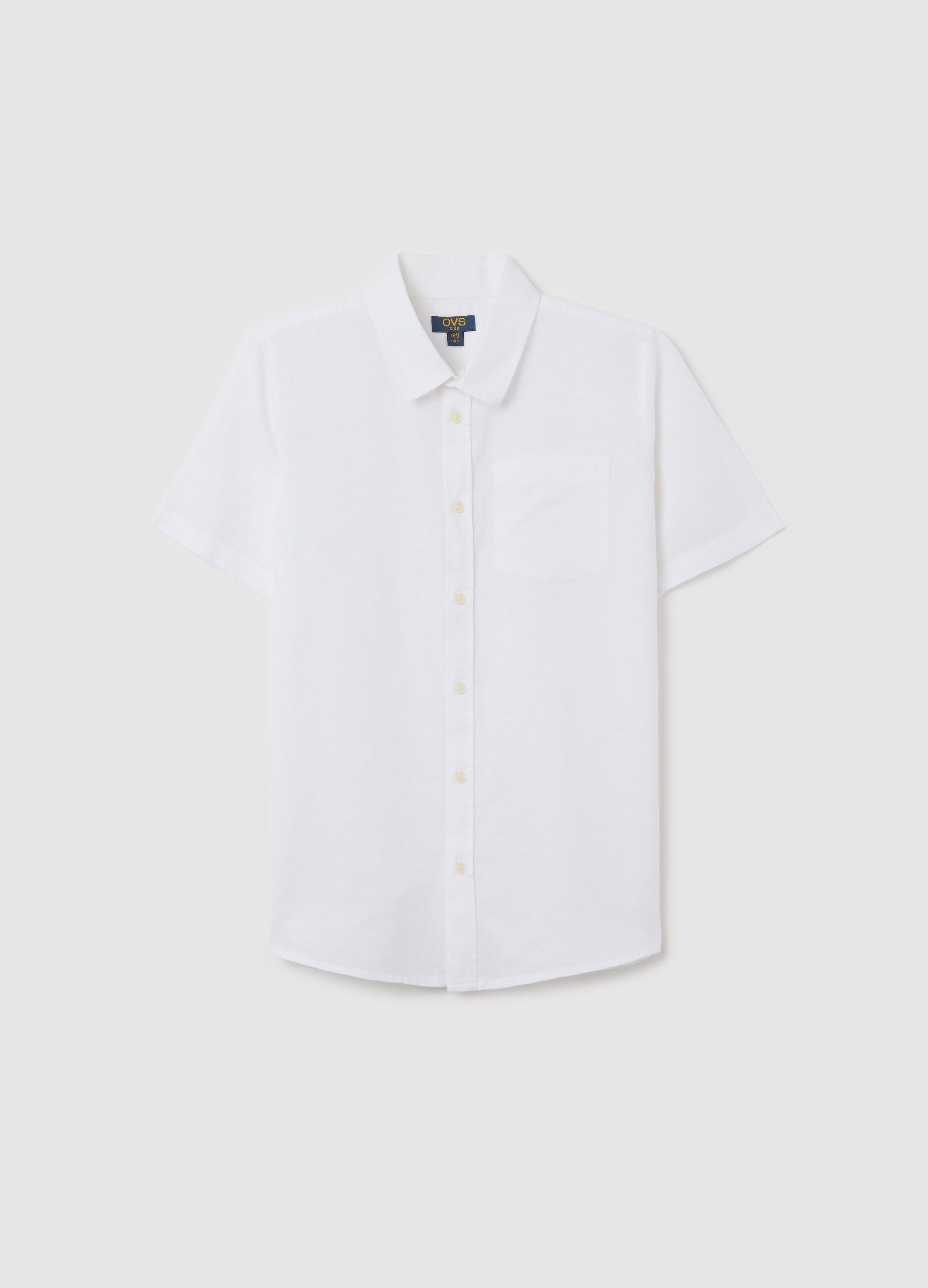 Camicia da ragazzo in lino e cotone bianca regular fit