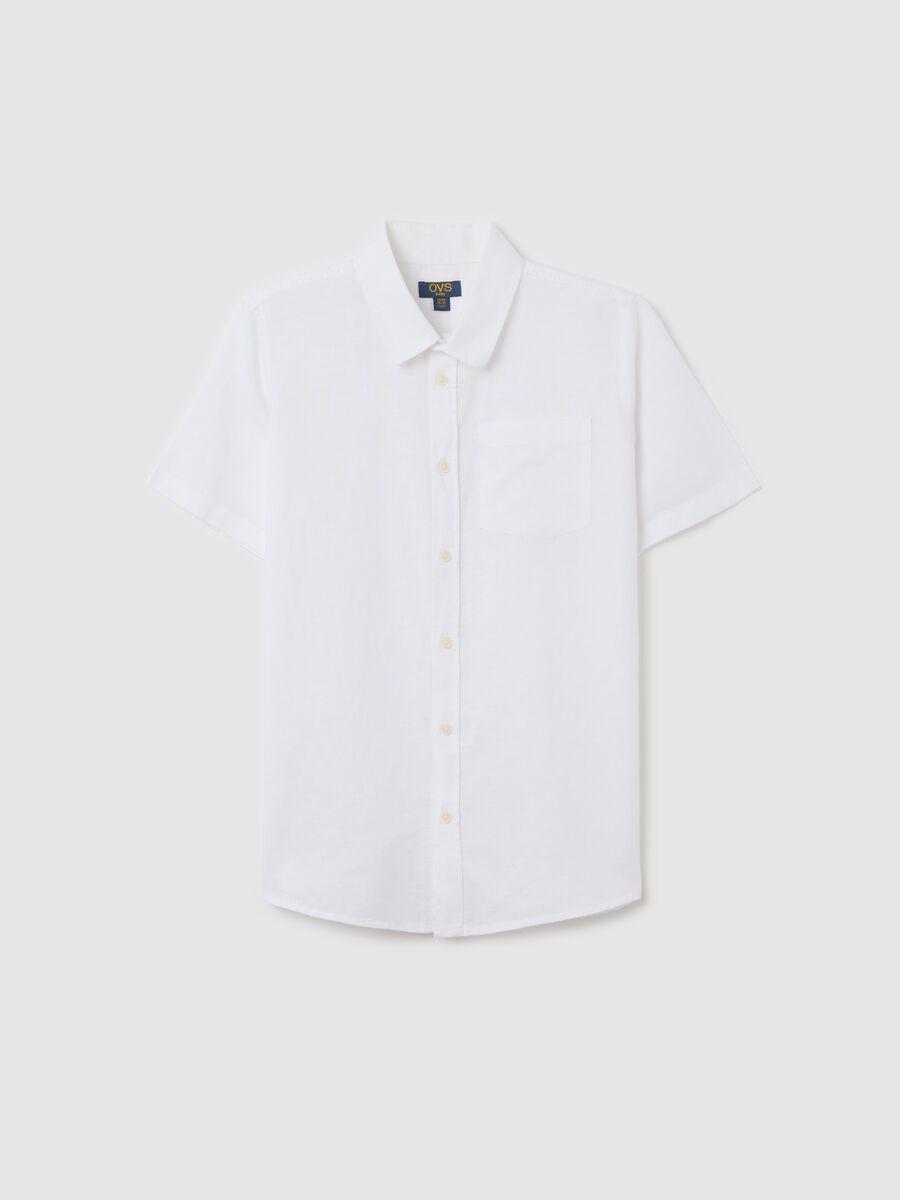 Camicia da ragazzo in lino e cotone bianca regular fit_3