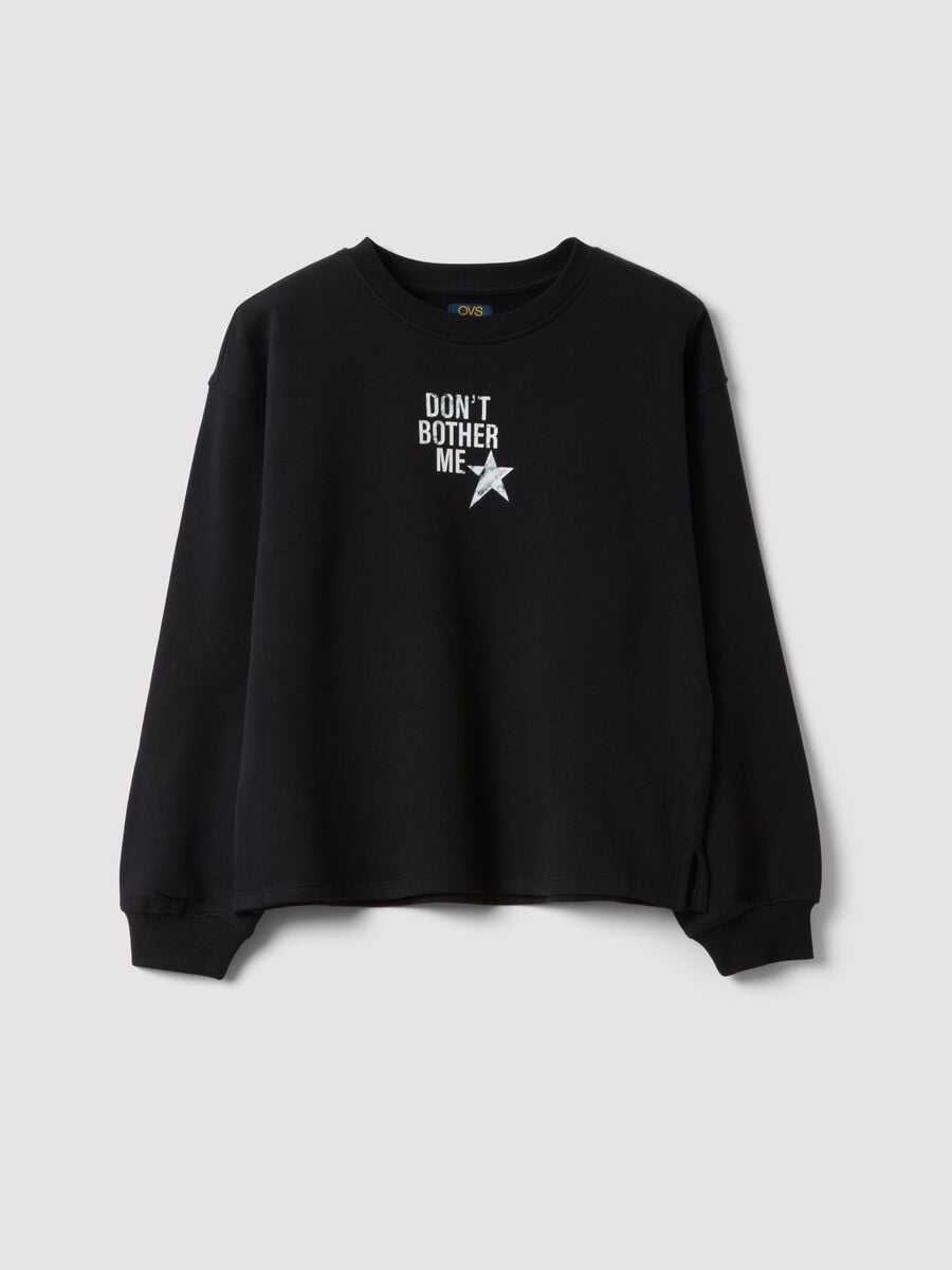 Black organic cotton sweatshirt with ribbed collar_0
