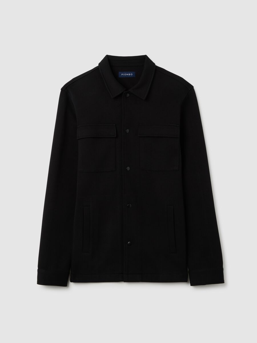 Black cotton blend sweatshirt with buttons_0