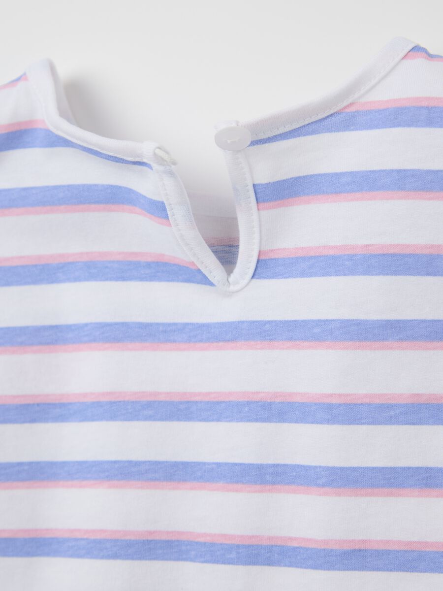 White and pink striped cotton T-shirt with print_3