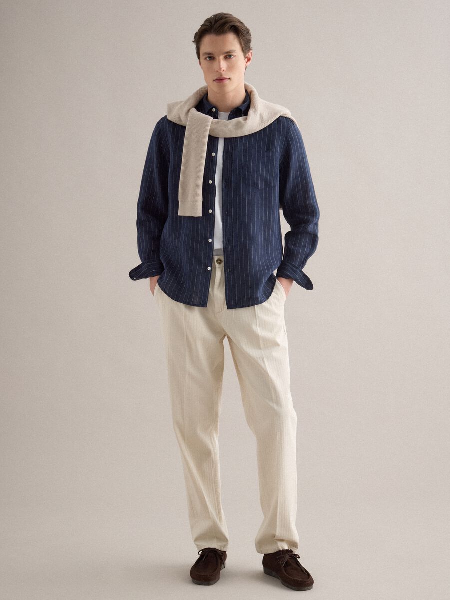 Blue stripe regular fit pure linen shirt_2