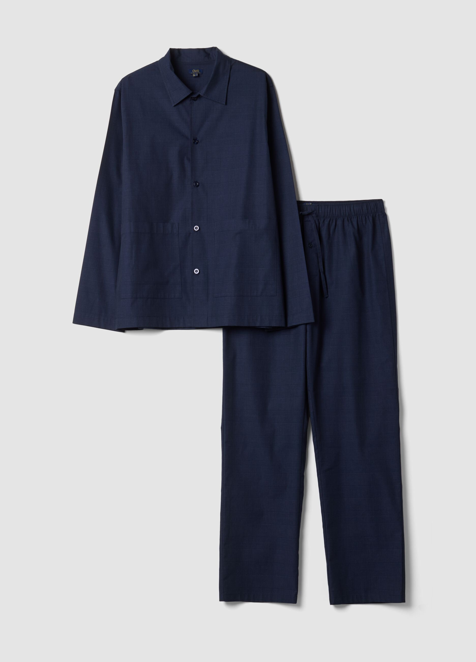 Pigiama blu in puro cotone organico con colletto