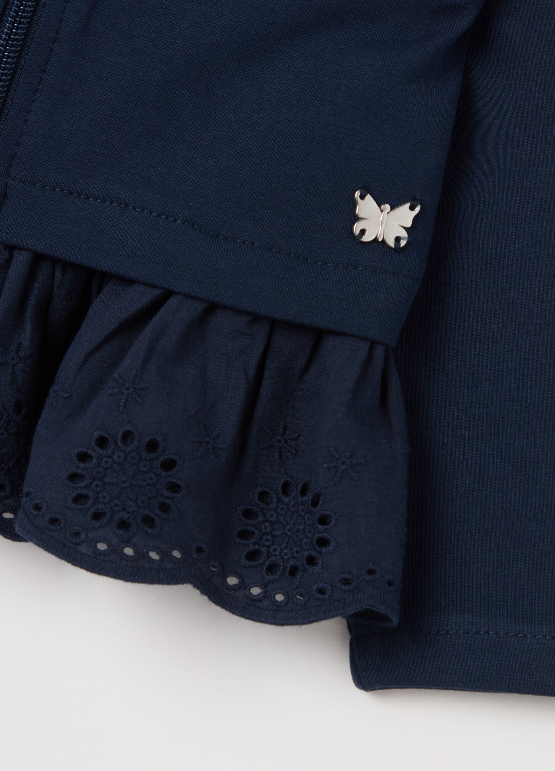 French terry full-zip sweatshirt with broderie anglaise application