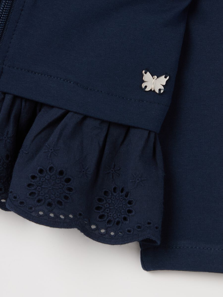 French terry full-zip sweatshirt with broderie anglaise application_3