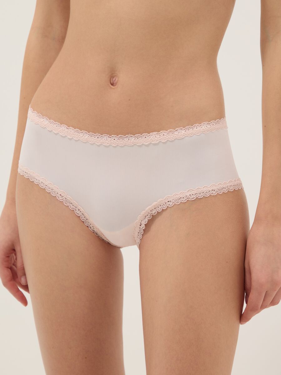 Slip rosa in tessuto elasticizzato con dettagli in pizzo regular fit_1