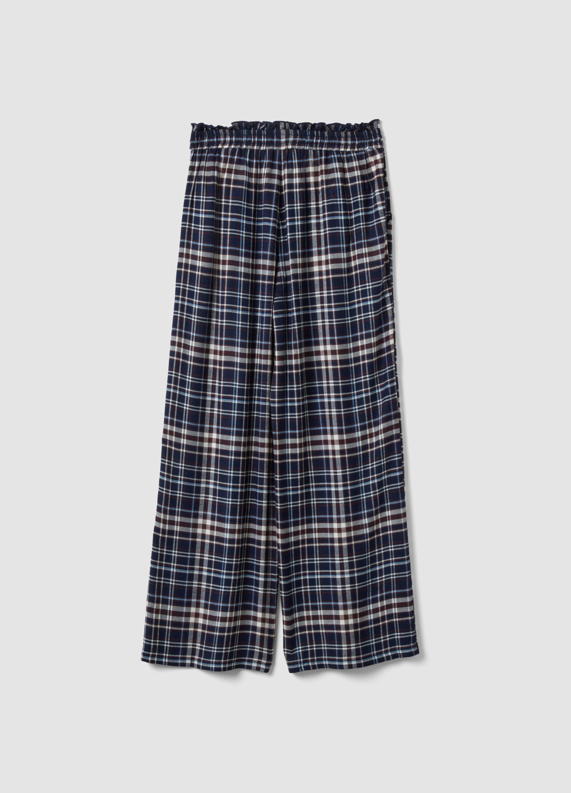 Blue checked pure viscose pyjama trousers