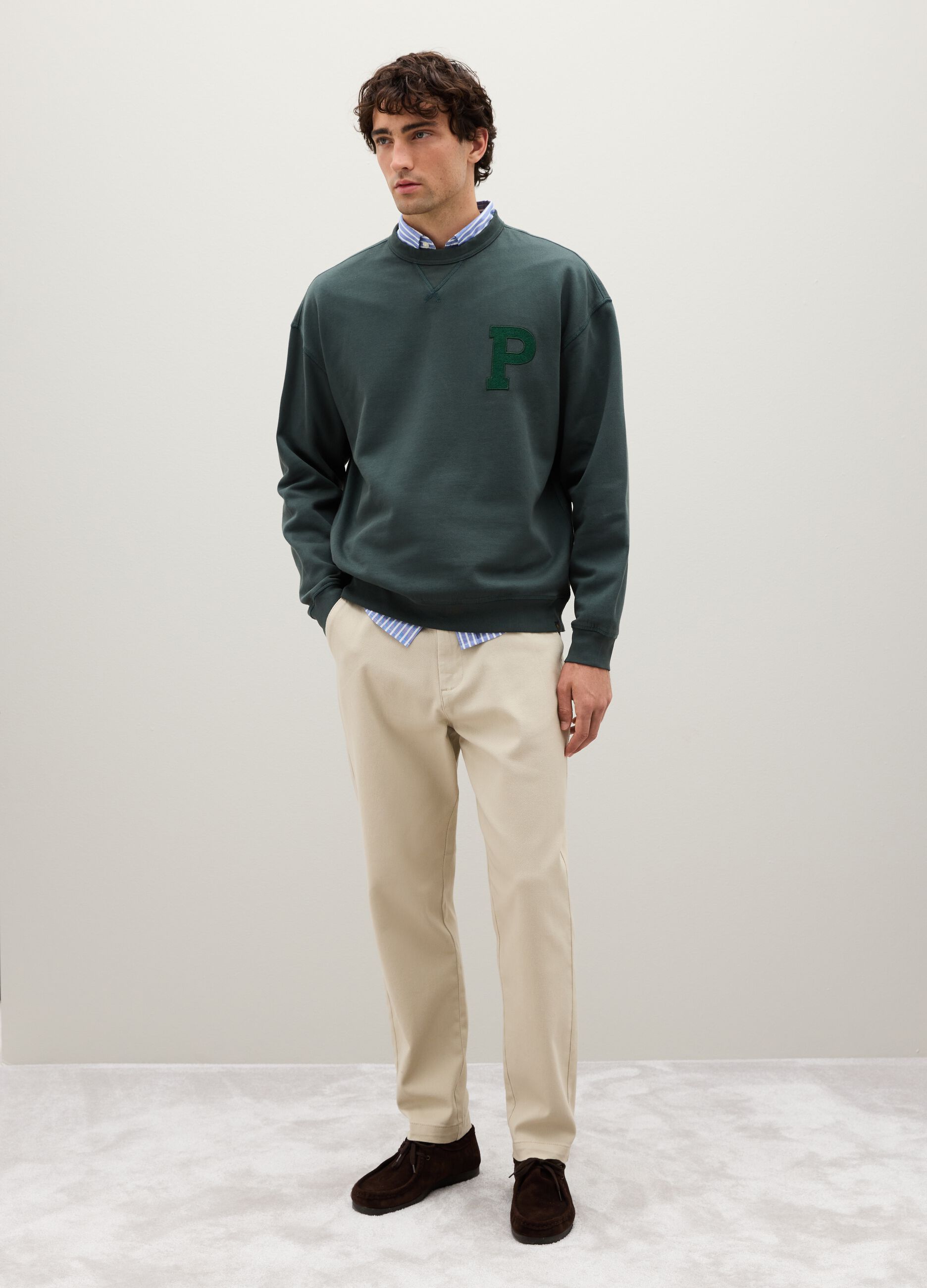 Felpa in puro cotone verde regular fit