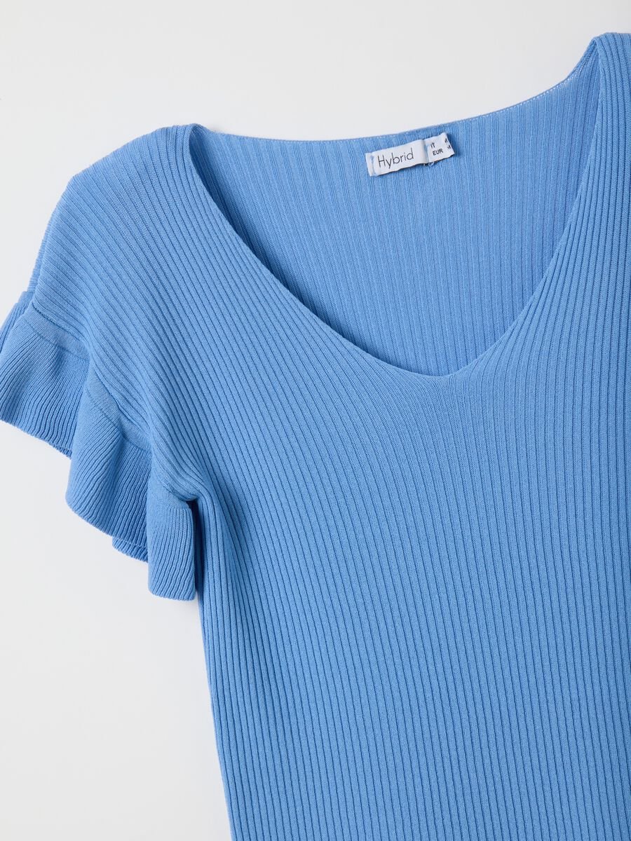 Women's blue viscose regular fit t-shirt with ruffles_1