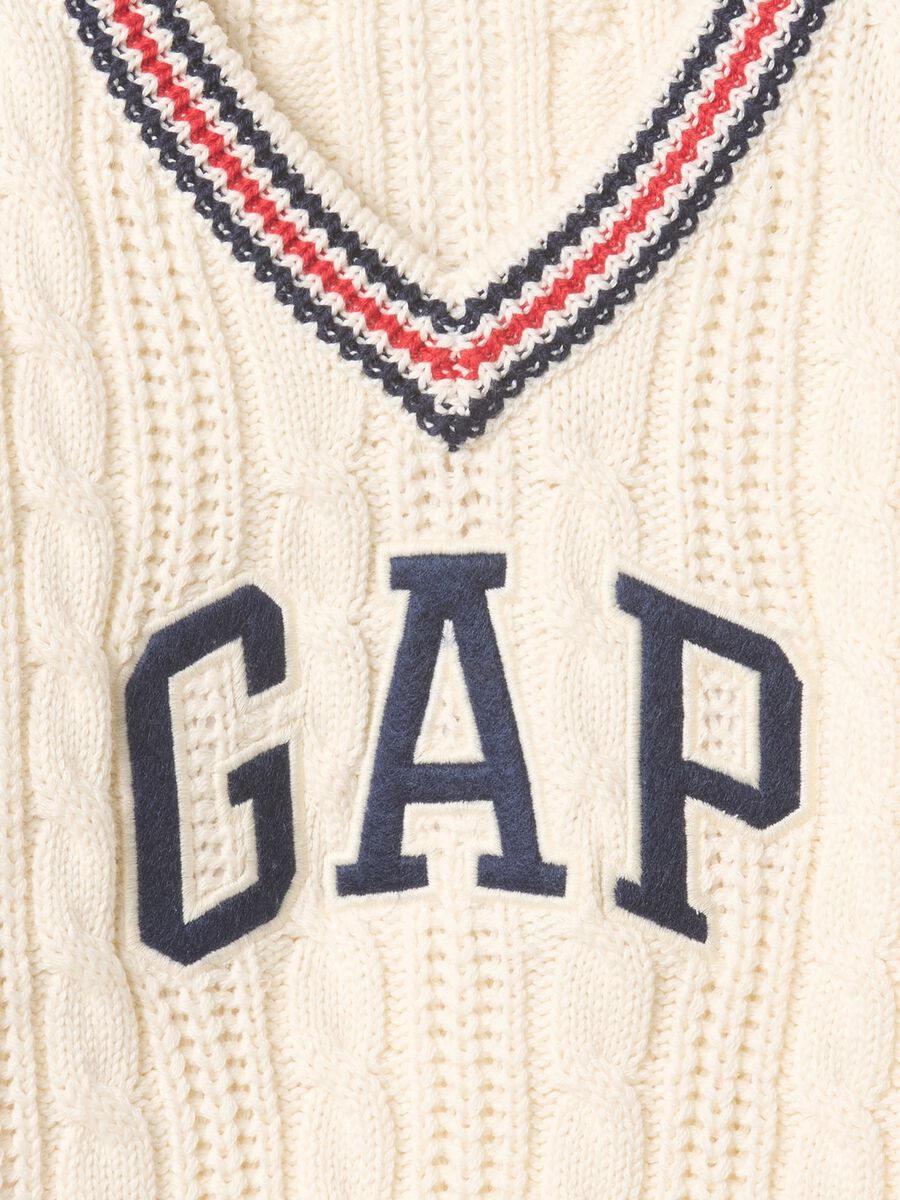 White V-neck Cotton Sweater GAP Kids_2