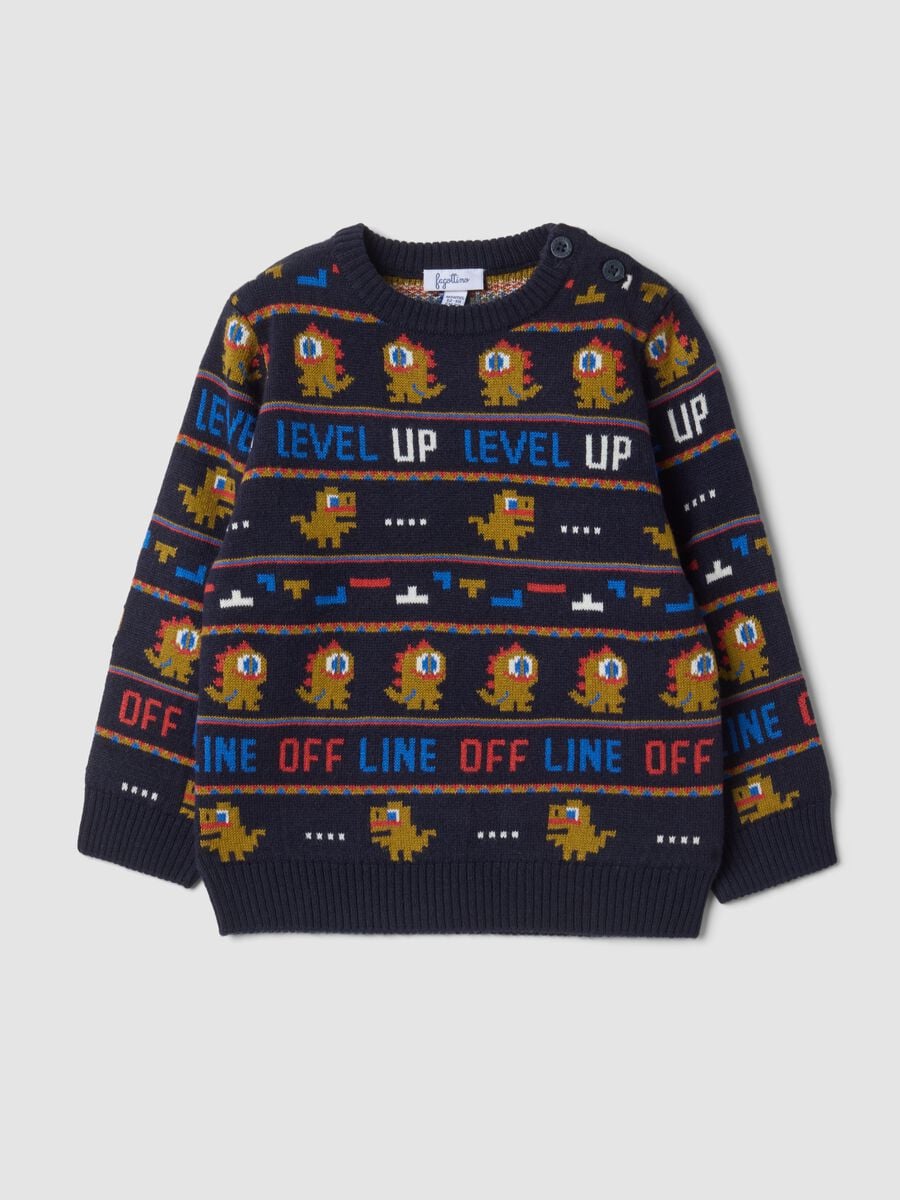 Maglione blu girocollo in maglia jacquard regular fit_0