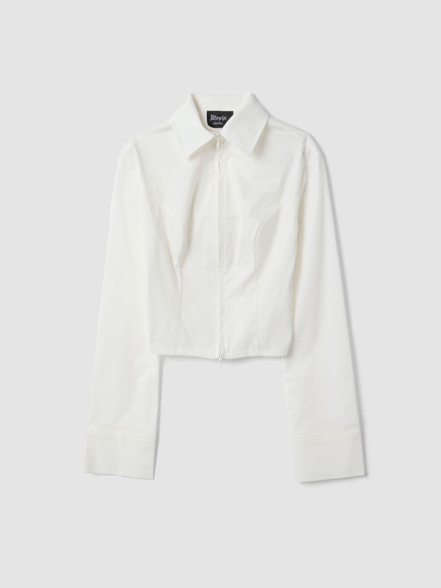 Fitted Full-Zip Shirt in White_1