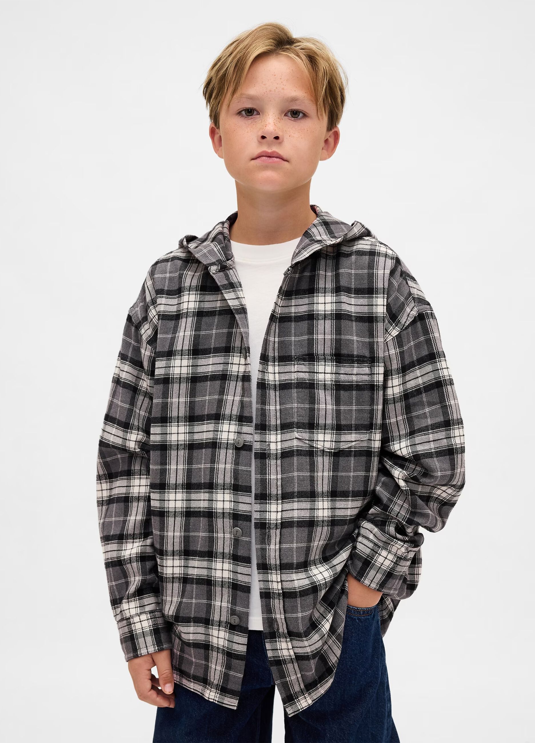 Grey Checked Cotton Shirt for Boys