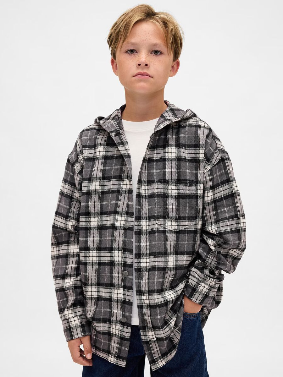 Grey Checked Cotton Shirt for Boys_0