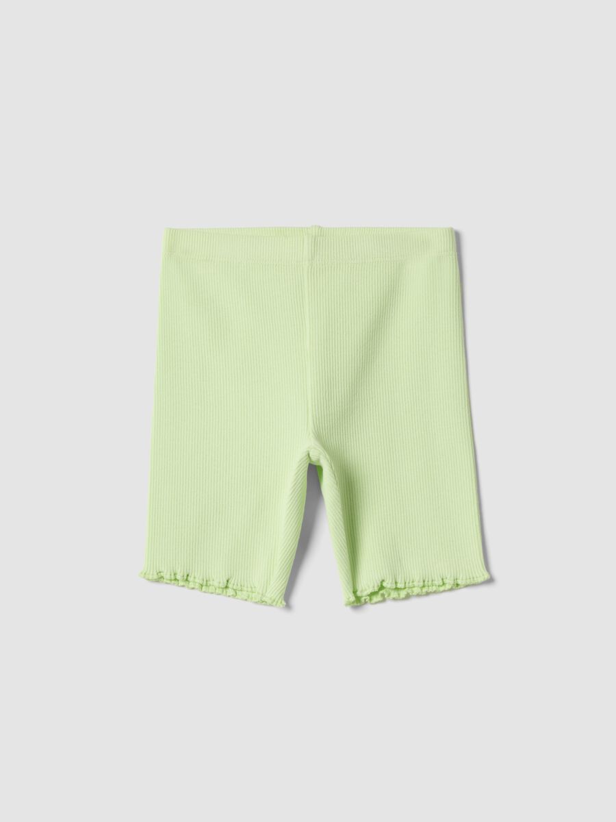 Green ribbed stretch-cotton shorts for baby girls, regular fit_0