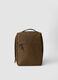 Brown water-repellent backpack with front pocket and padded shoulder straps_0