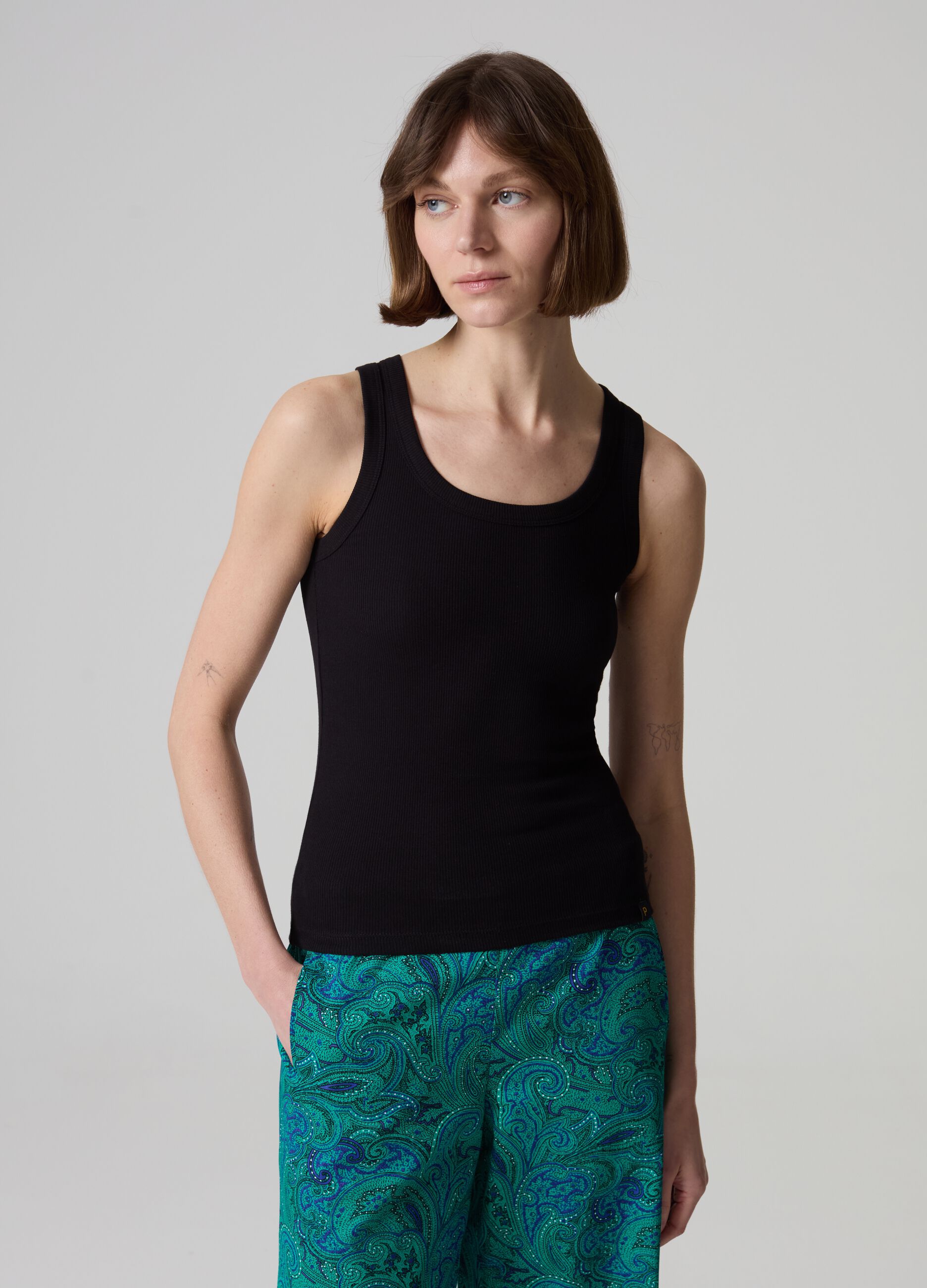 Tank top in cotone stretch a costine