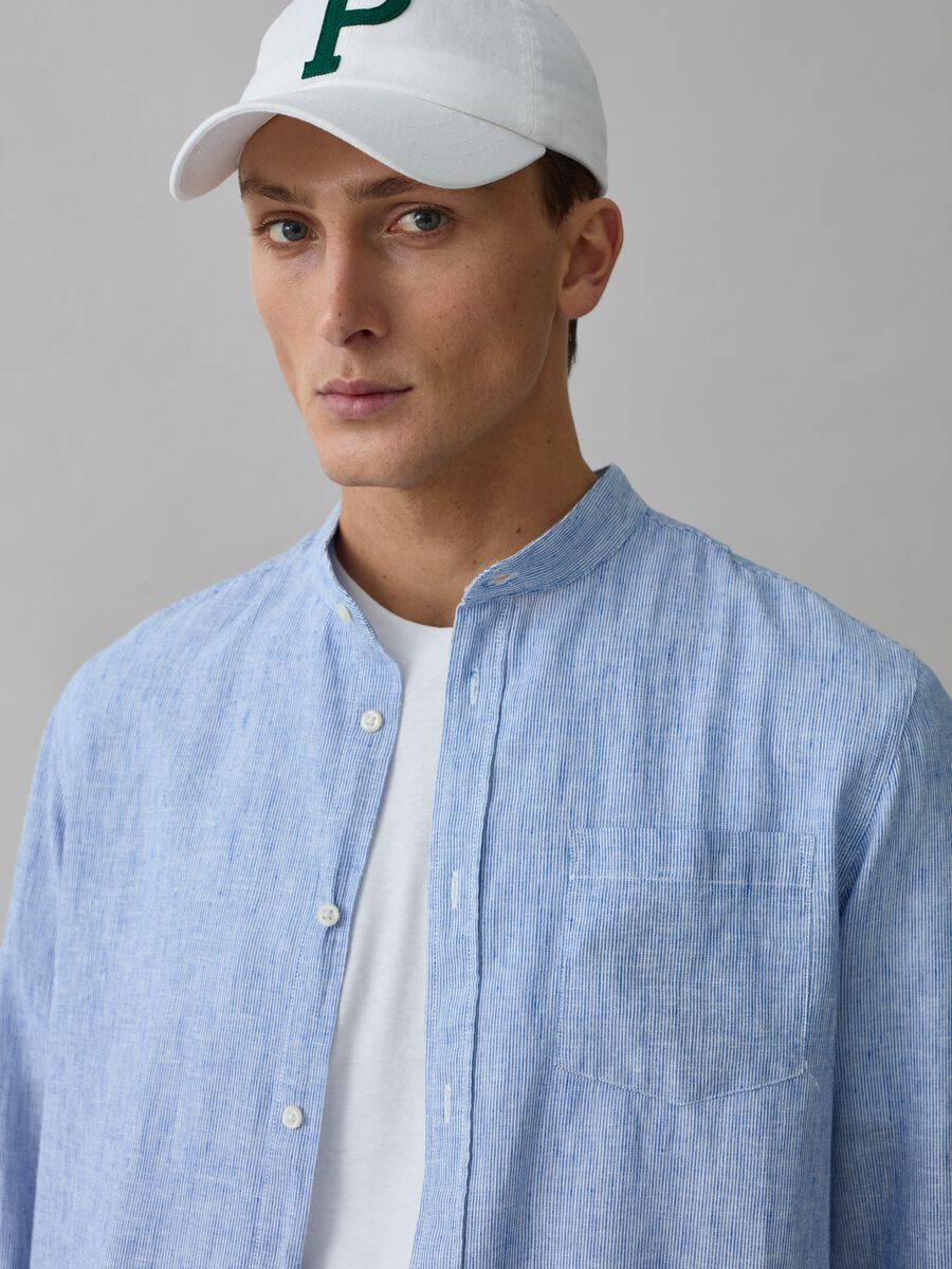 Iridescent-effect cotton and linen shirt_0