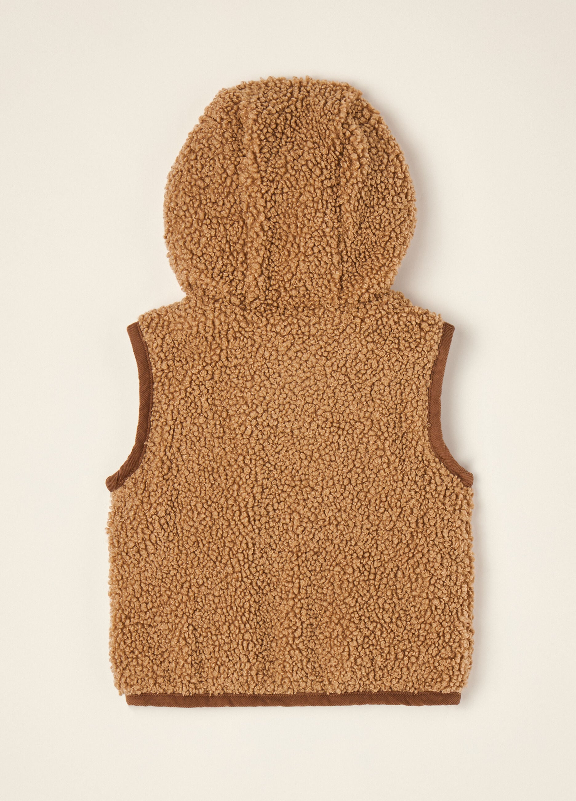Brown teddy-effect hooded gilet