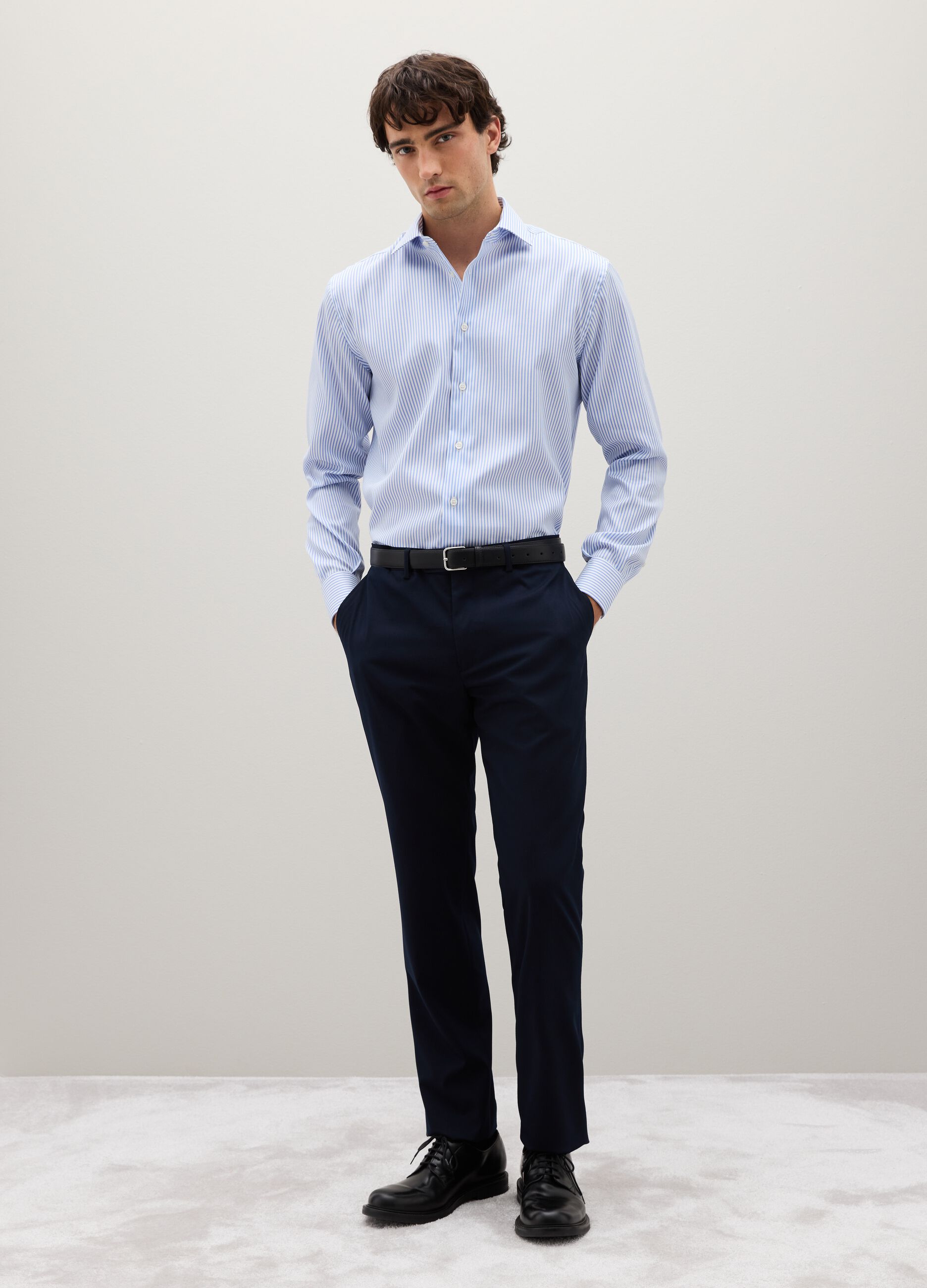 Camicia in puro cotone blu a righe regular fit