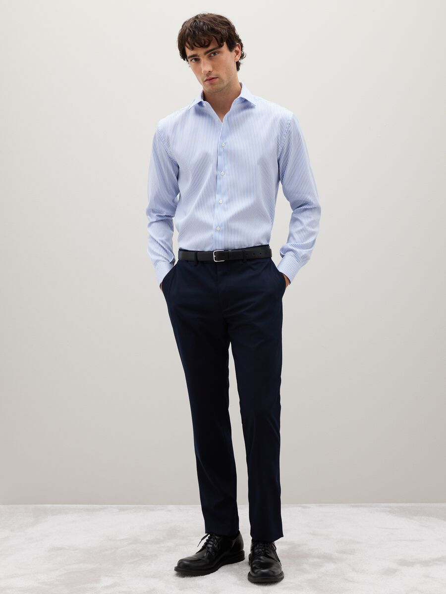 Camicia in puro cotone blu a righe regular fit_2