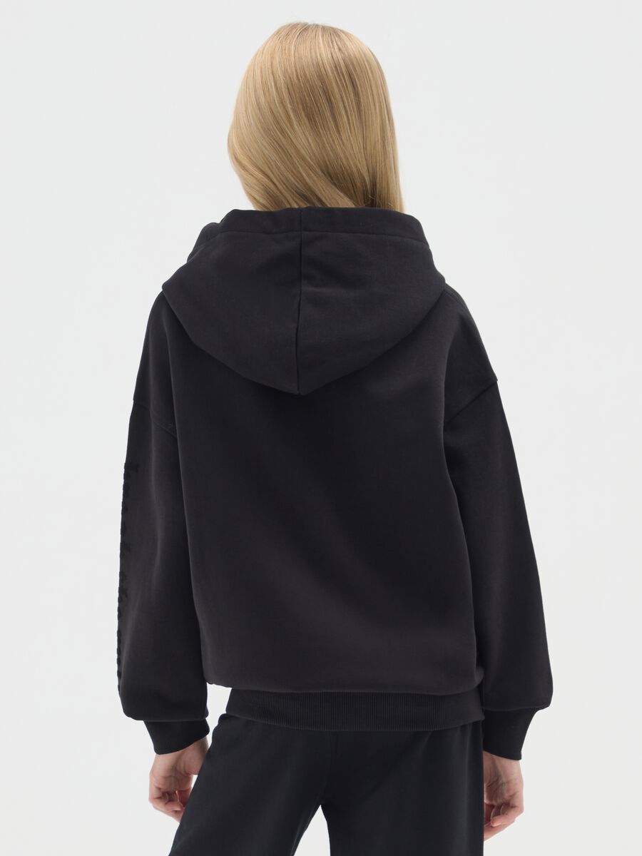 Felpa con cappuccio da ragazze in puro cotone nero _1