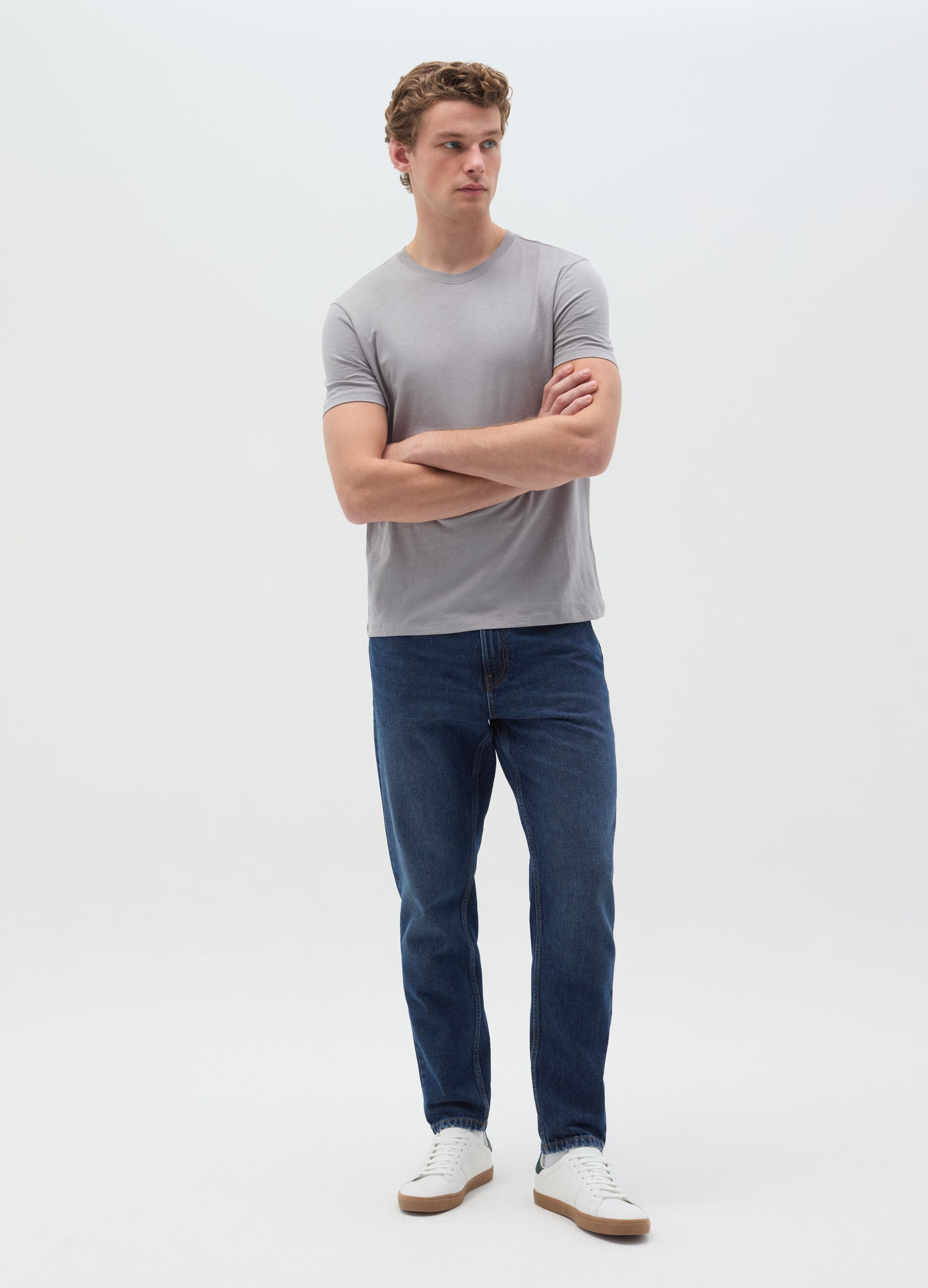 T-shirt in slub cotton with round neck