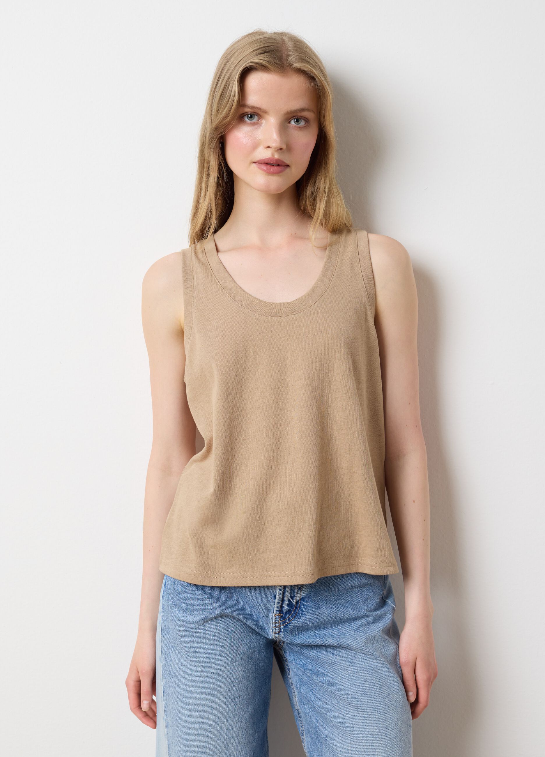 Canotta da donna in misto cotone beige regular fit