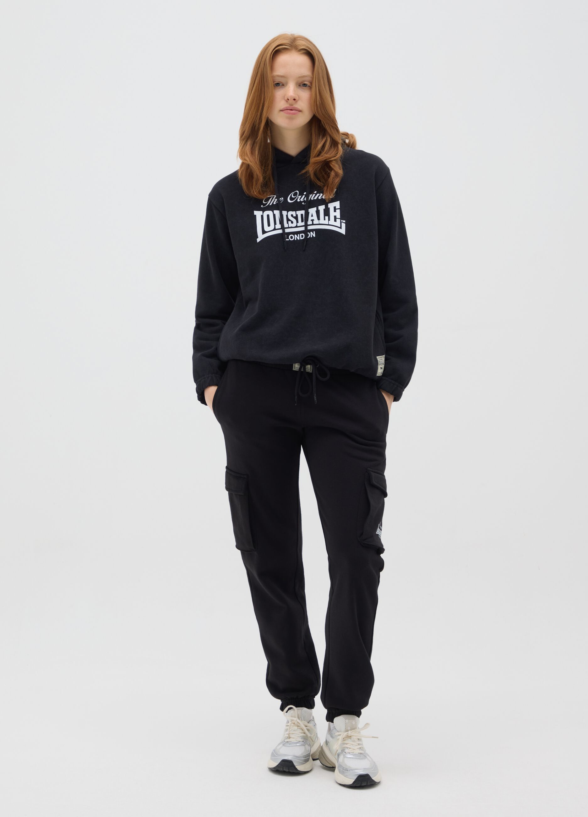 Black cotton cargo trousers regular fit