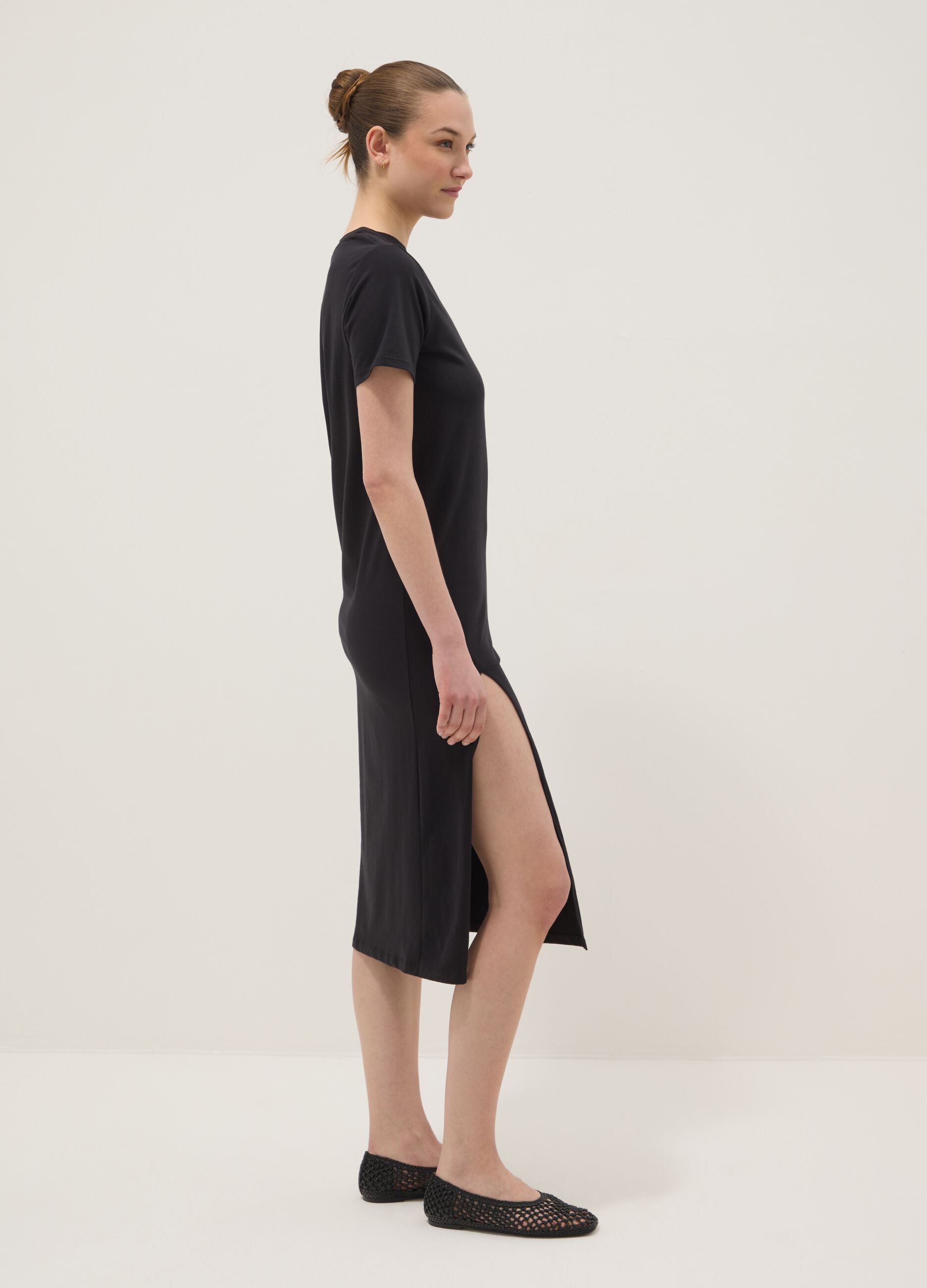 Black maxi dress in stretch cotton