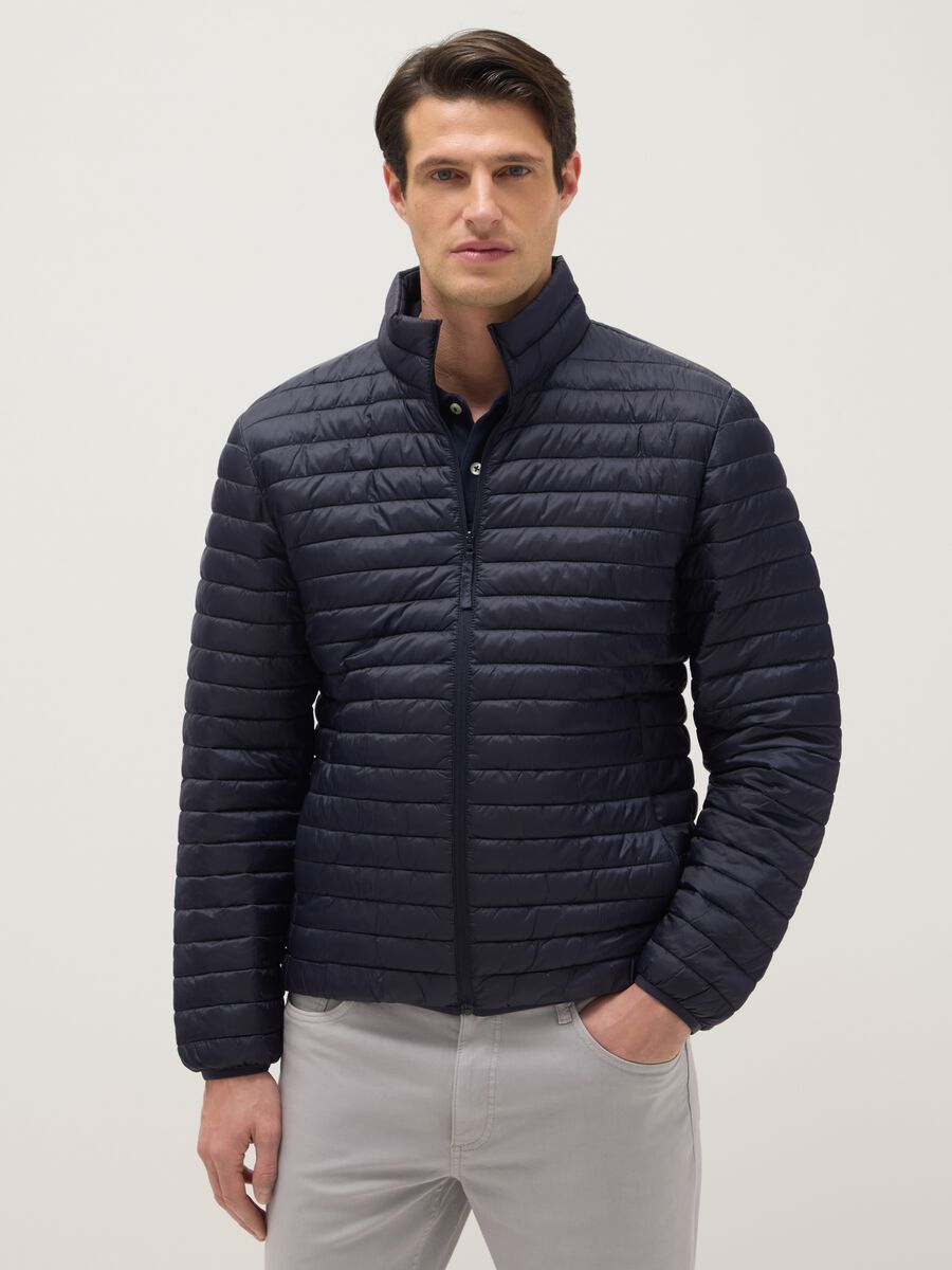Blue padded jacket with zip, regular fit_0