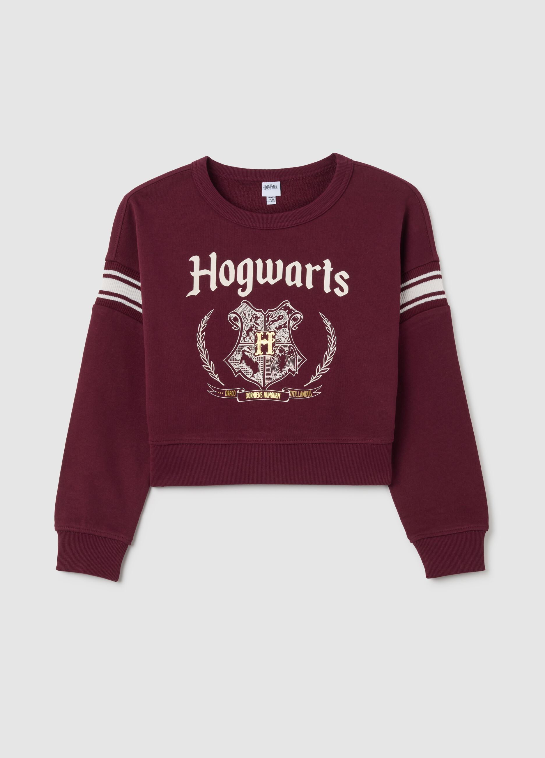 Felpa da ragazze in puro cotone rossa regular fit con stampa Hogwarts
