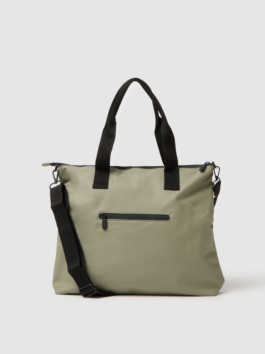 Green tote bag with multiple compartments and adjustable shoulder strap_1