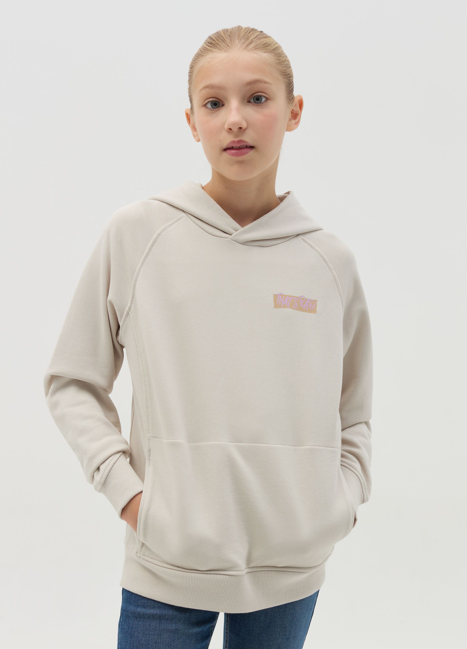 French terry sweatshirt with hood and print