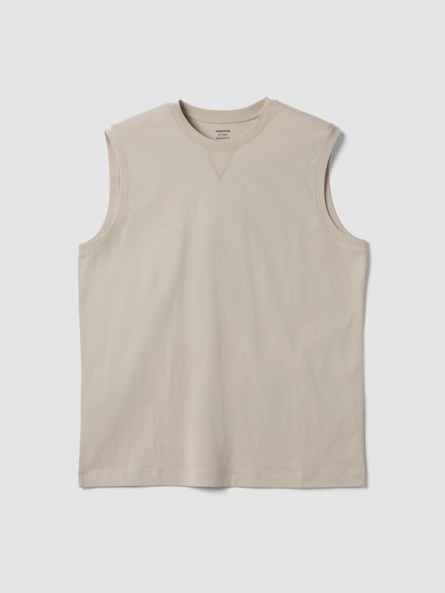 Grey crew-neck pure cotton vest, relaxed fit_4