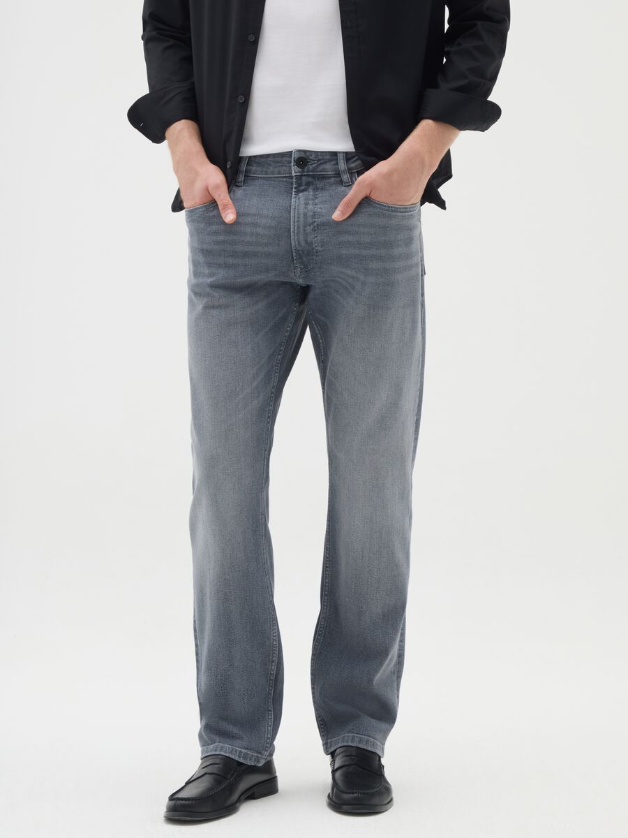 Men's comfort grey stretch cotton jeans_1