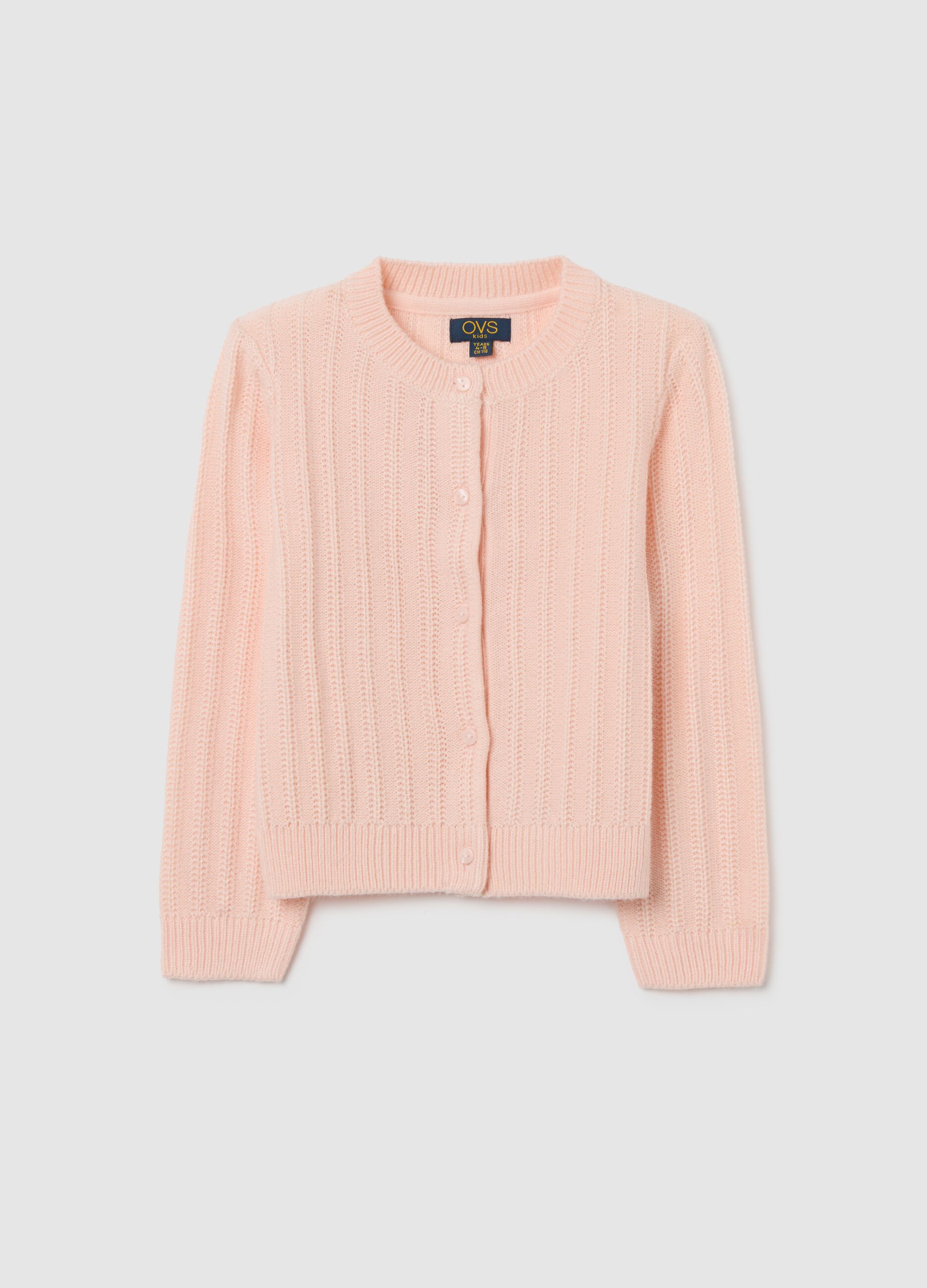Pink regular fit girl's cardigan with buttons
