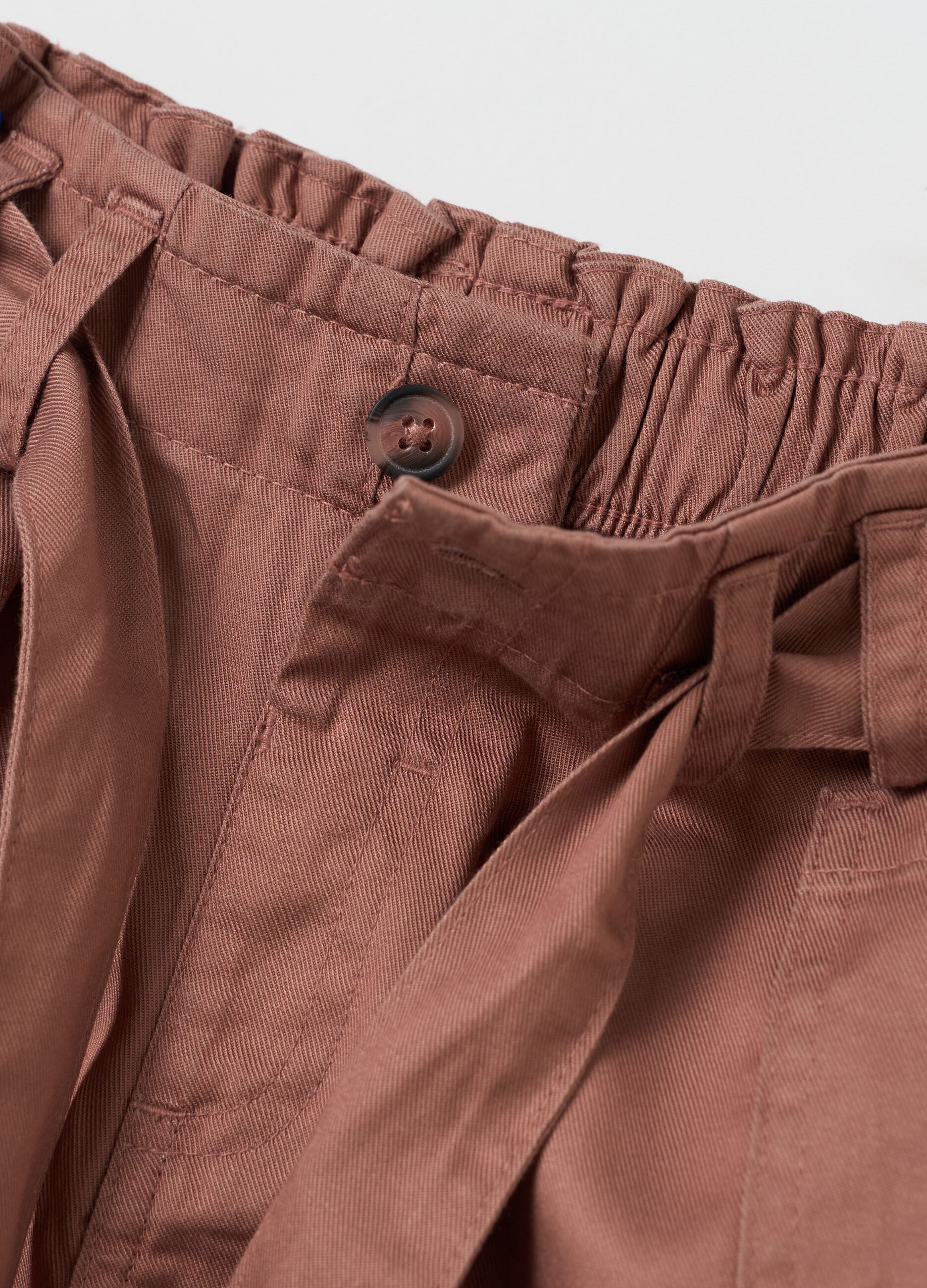 Brown regular fit girl shorts in lyocell and cotton