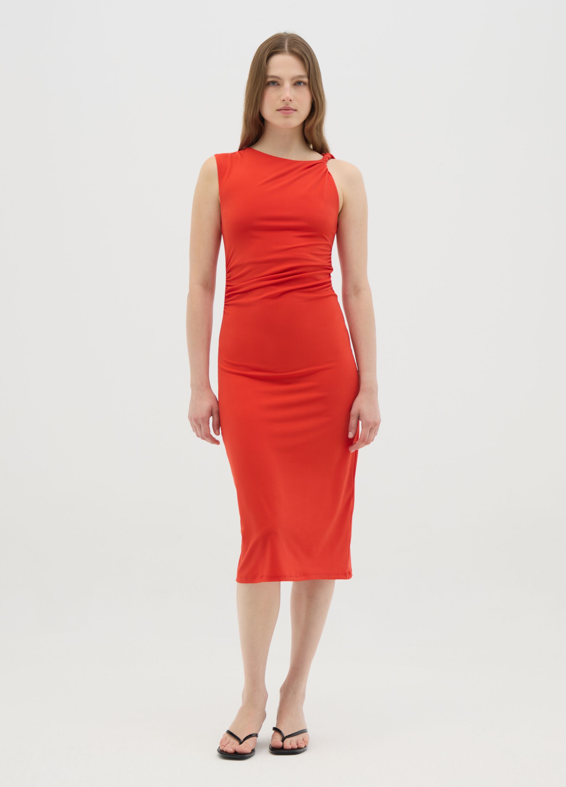 Women's long dress in red stretch fabric regular fit