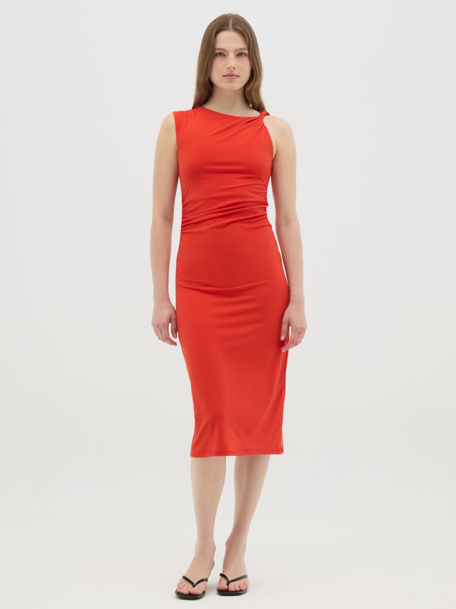 Women's long dress in red stretch fabric regular fit_0